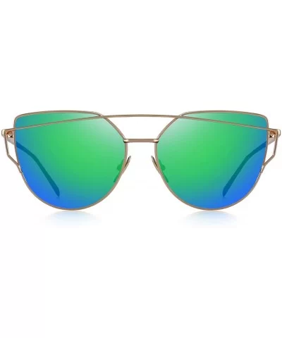 Fashion Women Cat Eye Sunglasses Coating Mirror Lens Sun glasses UV400 S7882 - Gold&green - CJ12MZDAM91 $16.78 Cat Eye