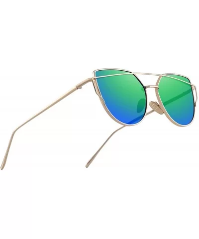 Fashion Women Cat Eye Sunglasses Coating Mirror Lens Sun glasses UV400 S7882 - Gold&green - CJ12MZDAM91 $16.78 Cat Eye