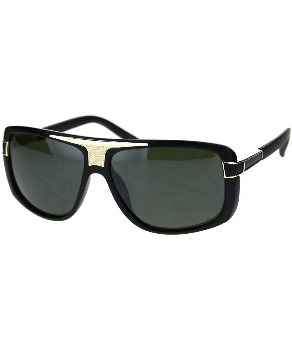 Mens Designer Style Fashion Sunglasses Gold Top Square Rectangular UV 400 - Matte Black (Dark Green) - CA18TMM9HHD $15.09 Rec...