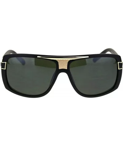 Mens Designer Style Fashion Sunglasses Gold Top Square Rectangular UV 400 - Matte Black (Dark Green) - CA18TMM9HHD $15.09 Rec...