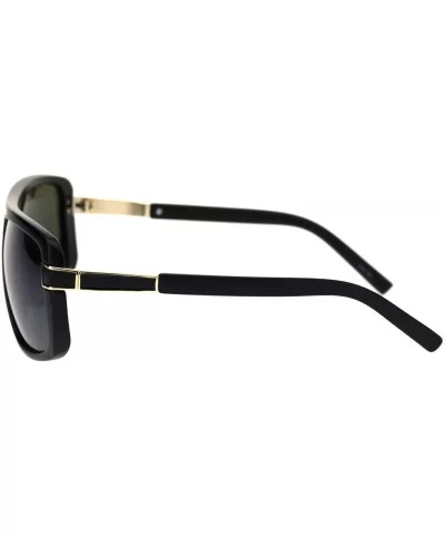 Mens Designer Style Fashion Sunglasses Gold Top Square Rectangular UV 400 - Matte Black (Dark Green) - CA18TMM9HHD $15.09 Rec...