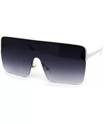 80s Retro Robotic Large Shield Flat Top Plastic Sunglasses - White Smoke - CN18XSTSMHZ $17.28 Shield