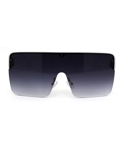 80s Retro Robotic Large Shield Flat Top Plastic Sunglasses - White Smoke - CN18XSTSMHZ $17.28 Shield