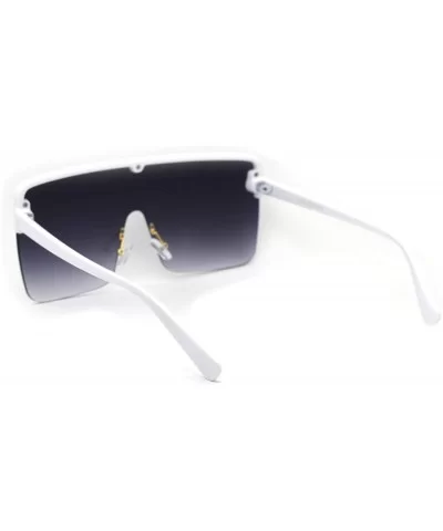 80s Retro Robotic Large Shield Flat Top Plastic Sunglasses - White Smoke - CN18XSTSMHZ $17.28 Shield