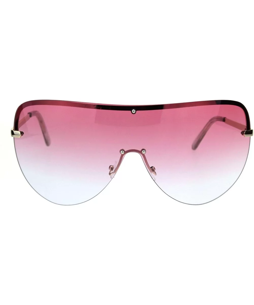 Extra Oversized Astronaut Style Oceanic Gradient Rimless Shield Sunglasses - Gold Pink Blue - CJ18R3GIHYY $18.29 Shield