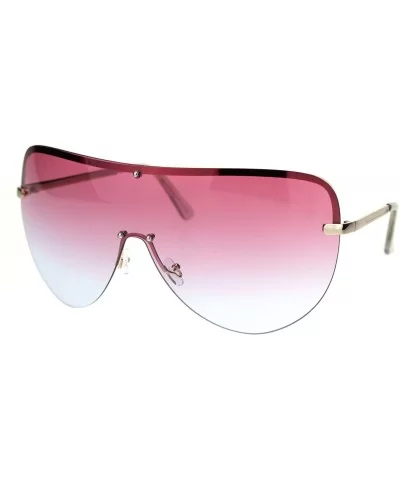 Extra Oversized Astronaut Style Oceanic Gradient Rimless Shield Sunglasses - Gold Pink Blue - CJ18R3GIHYY $18.29 Shield