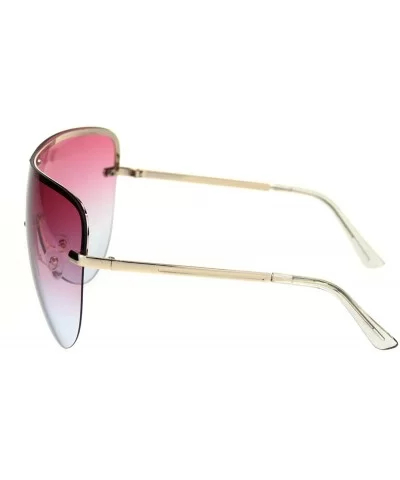 Extra Oversized Astronaut Style Oceanic Gradient Rimless Shield Sunglasses - Gold Pink Blue - CJ18R3GIHYY $18.29 Shield