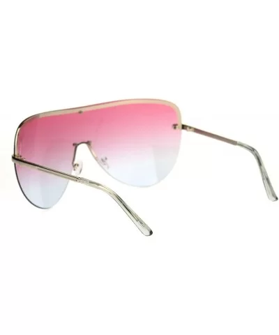 Extra Oversized Astronaut Style Oceanic Gradient Rimless Shield Sunglasses - Gold Pink Blue - CJ18R3GIHYY $18.29 Shield