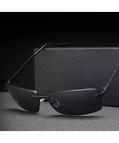 Men's Rectangular Frameless Polarized Sunglasses UV400 Y8905 C1BOX - Y8905 C1box - CU18XE06SLD $23.39 Oversized