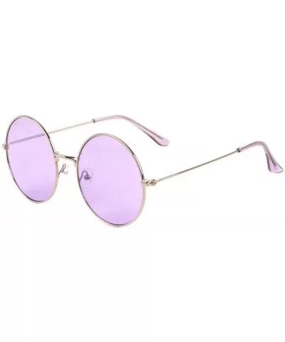 Light Color Lens Temple Ear Retro Round Sunglasses - Purple - CD1900NWI5I $21.11 Round