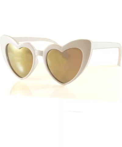 Love Heart Cat-Eye Pink Mirrored Lens Sunglasses A148 - White/ Orange Pink Rv - CC18CKNT0ZX $14.10 Cat Eye