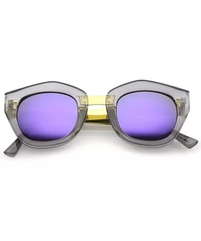 Women's Metal Bridge Colored Mirror Lens Square Cat Eye Sunglasses 46mm - Smoke-gold / Purple Mirror - CS12O6YAI9B $14.54 Cat...