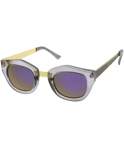 Women's Metal Bridge Colored Mirror Lens Square Cat Eye Sunglasses 46mm - Smoke-gold / Purple Mirror - CS12O6YAI9B $14.54 Cat...