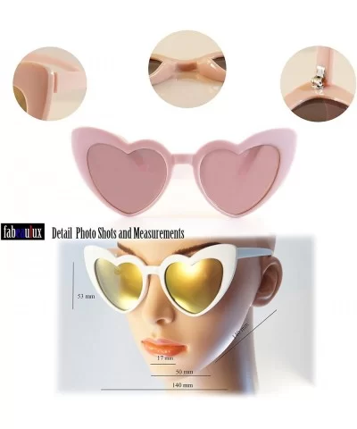 Love Heart Cat-Eye Pink Mirrored Lens Sunglasses A148 - White/ Orange Pink Rv - CC18CKNT0ZX $14.10 Cat Eye