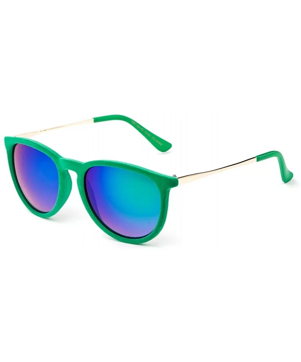 "Mona" Womens Round Suede Material Stlyish Fashion Sunglasses - Green - CX127Y3G9IJ $13.26 Aviator