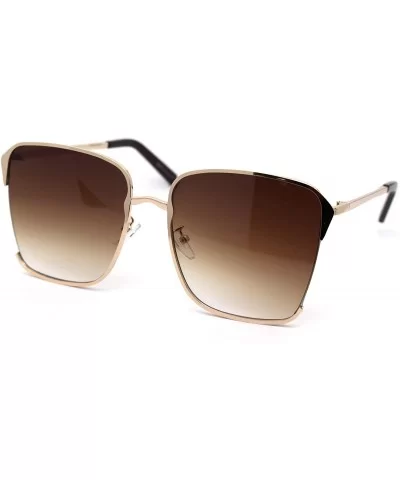 Womens 90s Designer Exposed Lens Metal Rim Butterfly Sunglasses - Gold Brown - CY18XGZ8MDC $16.72 Butterfly