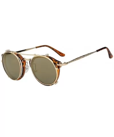 Women UV400 Mirror Glasses Clip On Men Vintage Retro Steampunk Sunglasses - Leopard F Gold Mirror - CZ18ET64H5M $13.72 Oval