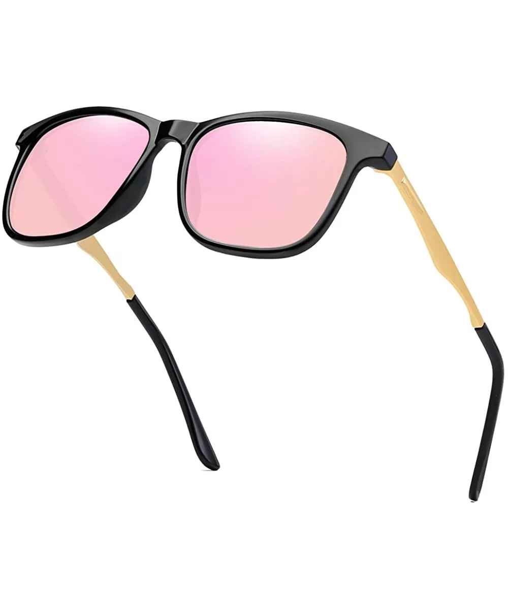 Square Polarized Aluminum Sunglasses Vintage Sun Glasses For Men/Women Classic Retro Designer - Bright Black/Pink - C018M89X9...