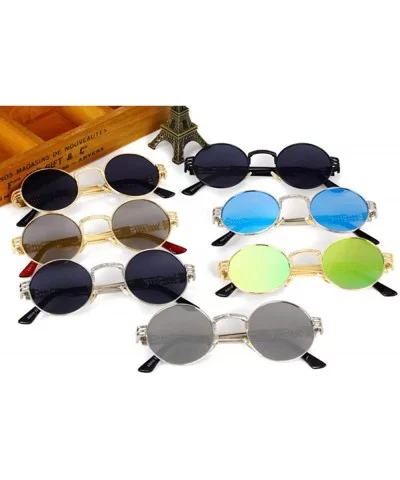 2019 Retro Round Gothic Steampunk Mirror Sunglasses Men Women Metal Sun 1 - 2 - CB18XGEOMHO $12.00 Aviator