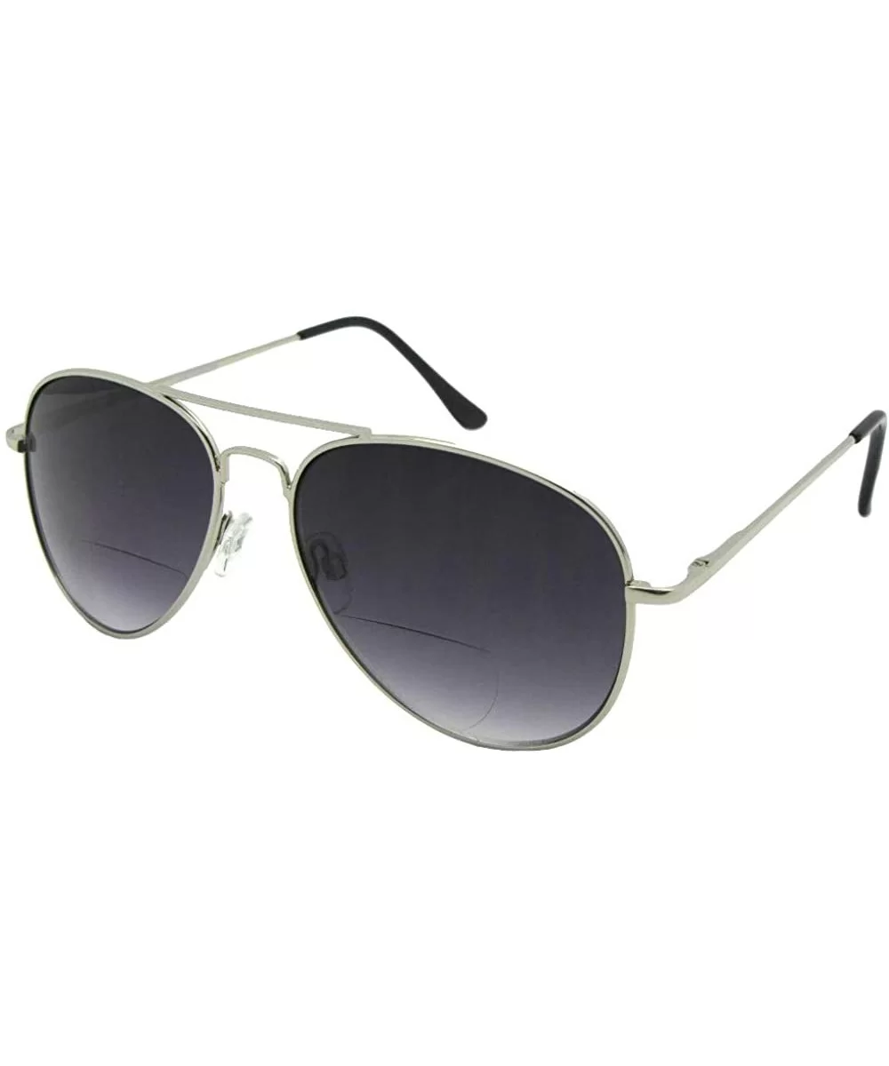 Mens Big Aviator Bifocal Sunglasses B83 - Silver Frame Gray Lenses - C718IH6IQQ7 $24.29 Aviator