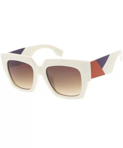 Bulky Box Frame Retro Fashion Sunglasses - Ivory - CZ18UCQ53AW $14.72 Shield