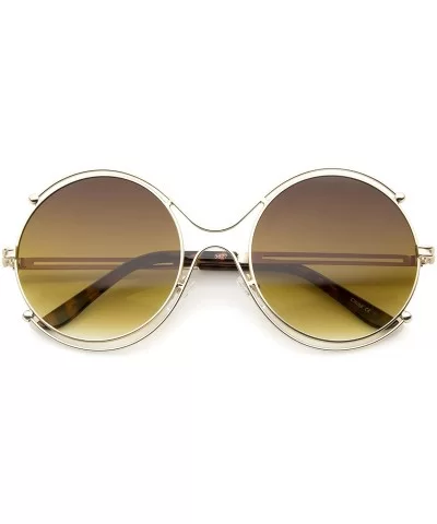 Women's Fashion Wire Rimmed Temple Cutout Round Oversized Sunglasses 58mm - Gold / Amber - C712J348K9X $16.36 Oversized