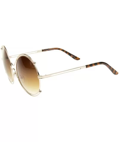 Women's Fashion Wire Rimmed Temple Cutout Round Oversized Sunglasses 58mm - Gold / Amber - C712J348K9X $16.36 Oversized