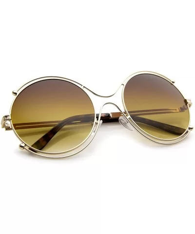 Women's Fashion Wire Rimmed Temple Cutout Round Oversized Sunglasses 58mm - Gold / Amber - C712J348K9X $16.36 Oversized