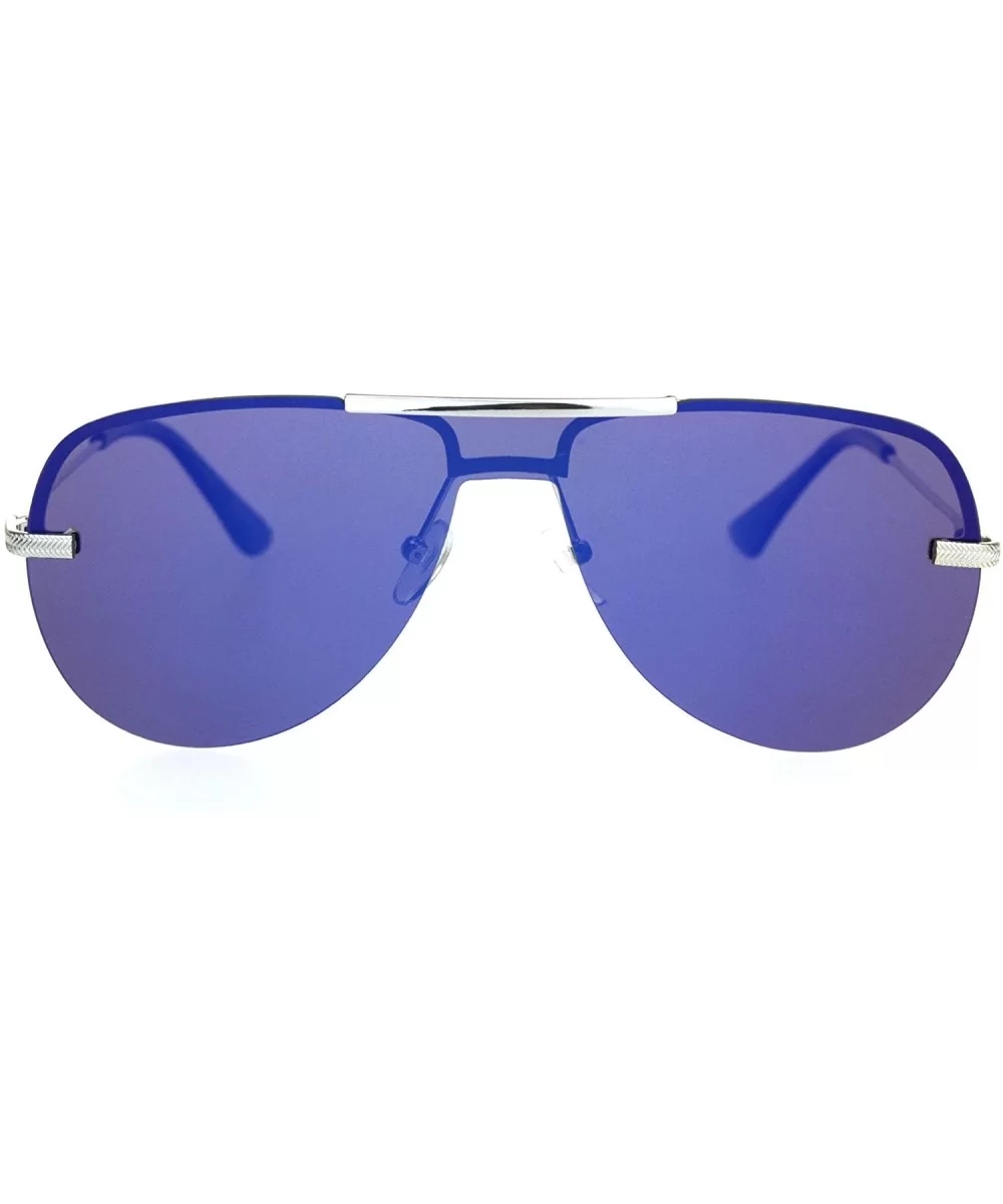 Polarized Mens Flat Top Mobster Color Mirror Shield Pilots Sunglasses - Silver Blue Mirror - CR18OWYE2ZQ $20.54 Shield