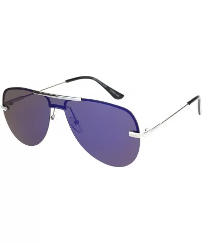 Polarized Mens Flat Top Mobster Color Mirror Shield Pilots Sunglasses - Silver Blue Mirror - CR18OWYE2ZQ $20.54 Shield