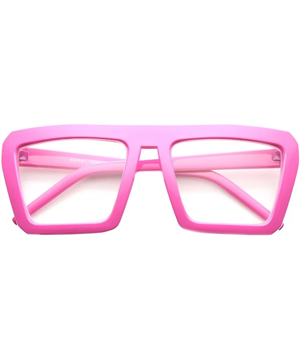 Fashion Frame Flat Top Blaster Frame Horn Rimmed Style Eyewear Clear Lens Glasses (Pink) - CK11VHIHMYX $13.43 Sport