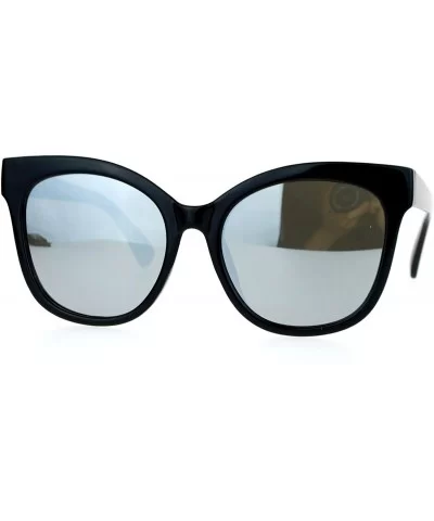 Oversized Butterfly Fashion Sunglasses Womens Flat Frame Mirror Lens - Black (Silver Mirror) - CG188YRWQ4S $15.71 Square