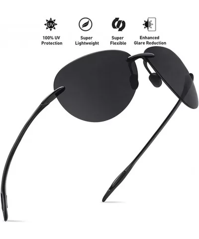 Sunglasses Men Classic UV400 Driving Unbreakable Rimless Oval Male Women's TR90 Frame Sun Eyewear - C1 Black Gray - C418M3O89...
