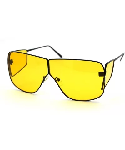 Futuristic Robotic Disco Shield Metal Rim Oversize Sunglasses - Black Yellow - CN18WI3DXKD $17.08 Oversized