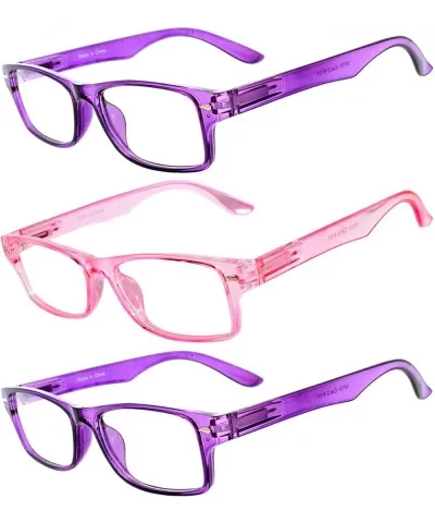 Set of 3 Pairs Fashion Narrow Rectangular Colorful Frame Clear Lens Sunglasses - 2_purple_pink - CJ182GMEH2M $15.30 Rectangular