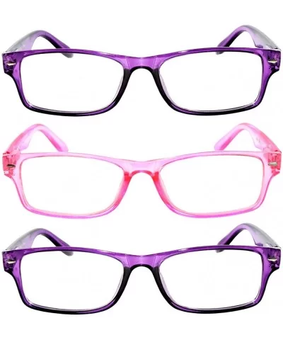 Set of 3 Pairs Fashion Narrow Rectangular Colorful Frame Clear Lens Sunglasses - 2_purple_pink - CJ182GMEH2M $15.30 Rectangular