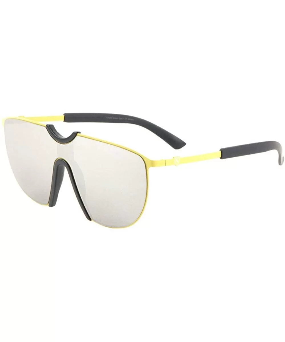 Khan One Piece Mirror Lens Sport Shield Aviator Sunglasses - Black & Yellow Frame - CQ18W0Z4TWC $14.55 Wrap