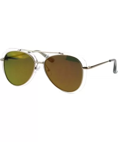Womens Aviator Sunglasses Clear Outline Double Frame UV 400 - Gold (Orange Mirror) - C118KCM9SSK $13.49 Aviator