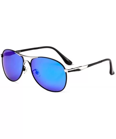 Premium Polarized Aviator Sunglasses for Men - UV400 Mirrored Lens - Silver&blue - CZ1849KX8Q5 $41.75 Aviator
