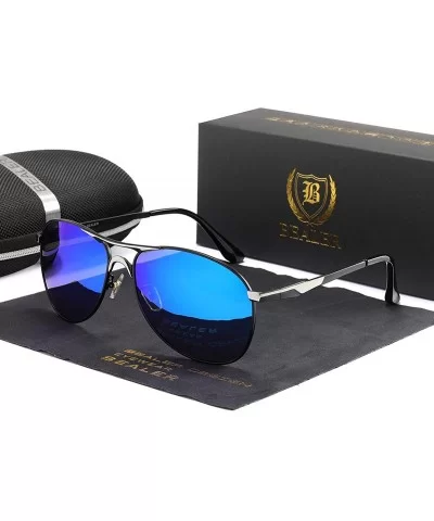 Premium Polarized Aviator Sunglasses for Men - UV400 Mirrored Lens - Silver&blue - CZ1849KX8Q5 $41.75 Aviator