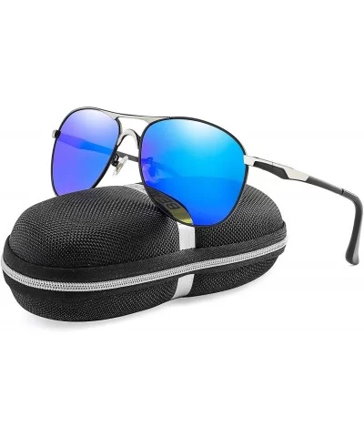 Premium Polarized Aviator Sunglasses for Men - UV400 Mirrored Lens - Silver&blue - CZ1849KX8Q5 $41.75 Aviator