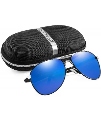 Premium Polarized Aviator Sunglasses for Men - UV400 Mirrored Lens - Silver&blue - CZ1849KX8Q5 $41.75 Aviator