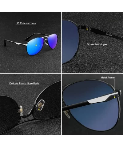 Premium Polarized Aviator Sunglasses for Men - UV400 Mirrored Lens - Silver&blue - CZ1849KX8Q5 $41.75 Aviator