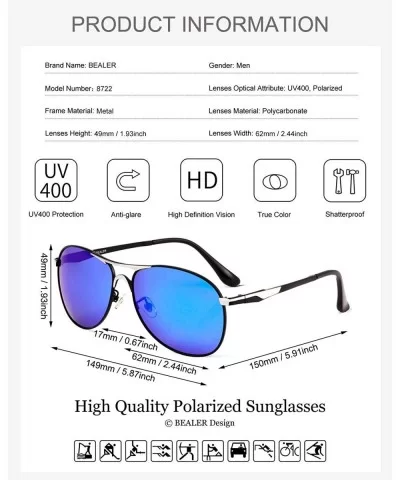 Premium Polarized Aviator Sunglasses for Men - UV400 Mirrored Lens - Silver&blue - CZ1849KX8Q5 $41.75 Aviator