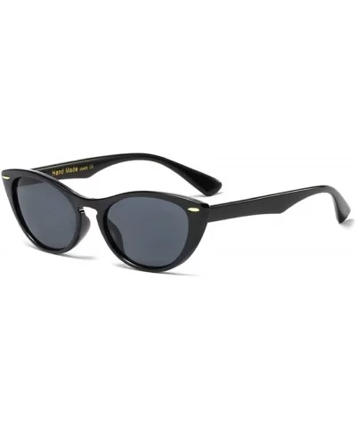 Small Women Cateye Sunglasses Vintage Retro 50s 60s Pointed Oval Plastic Frame - Black - C318QXXYITS $16.09 Semi-rimless