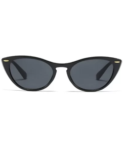 Small Women Cateye Sunglasses Vintage Retro 50s 60s Pointed Oval Plastic Frame - Black - C318QXXYITS $16.09 Semi-rimless