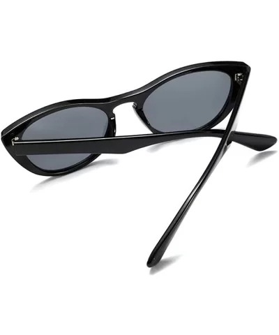 Small Women Cateye Sunglasses Vintage Retro 50s 60s Pointed Oval Plastic Frame - Black - C318QXXYITS $16.09 Semi-rimless