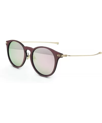 Wooden Feeling Round Lens UV400 Polarized Lens Women Sunglasses - Pink - CN18232606G $27.82 Round