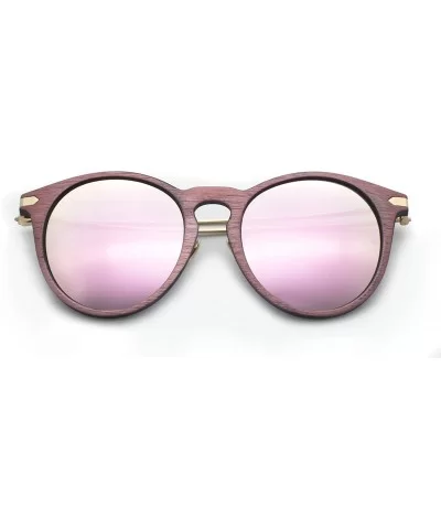 Wooden Feeling Round Lens UV400 Polarized Lens Women Sunglasses - Pink - CN18232606G $27.82 Round