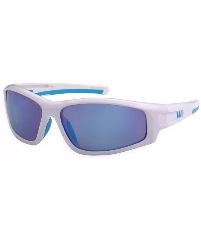 Action Sports Sunglasses with Color Mirrored Lenses 570037-REV - White/Blue - CW122WW9J0R $12.59 Sport